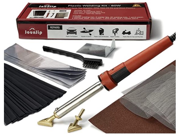 Plastic welder kit for repairing cracked bins and plastic parts